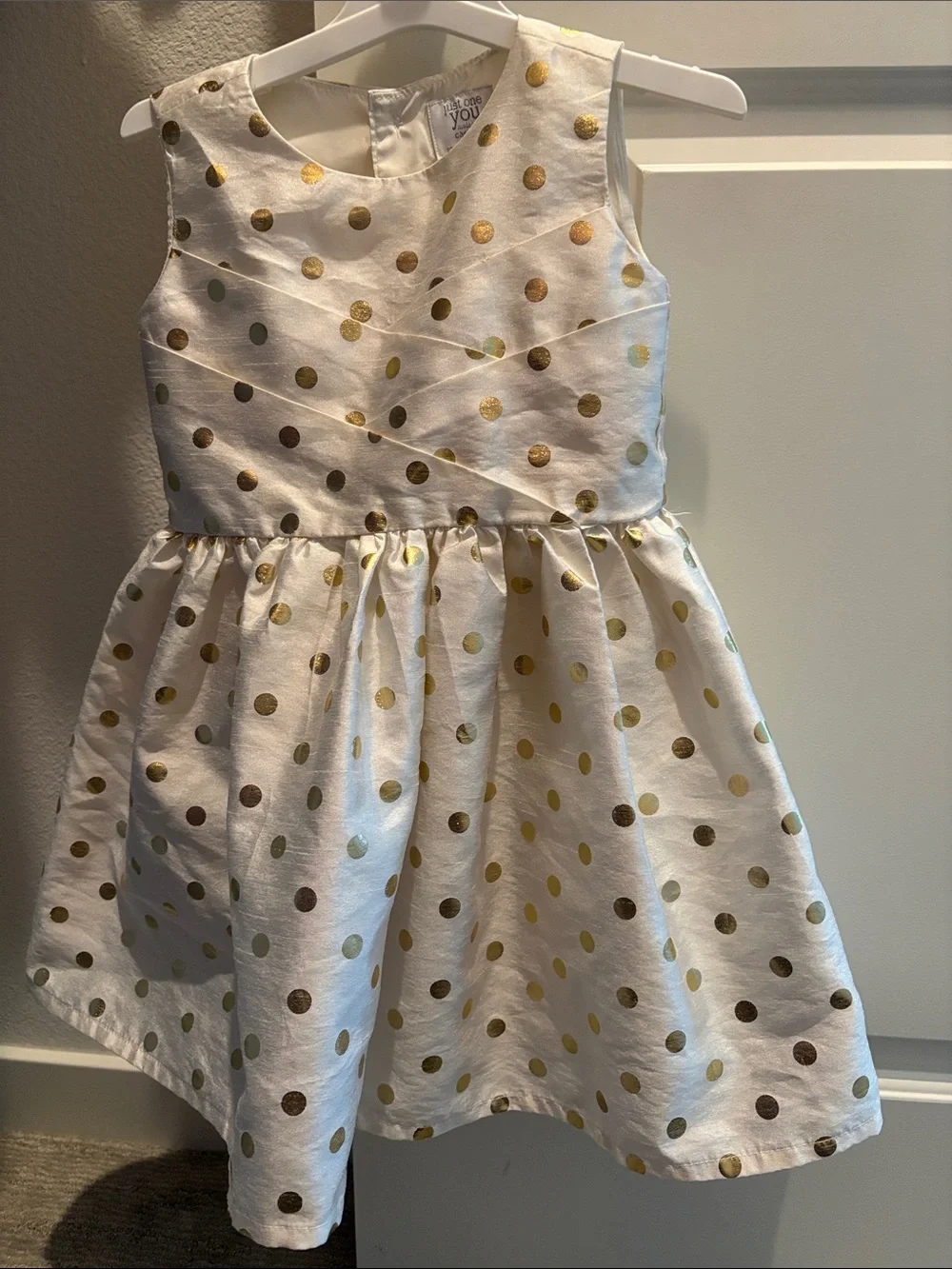White and Gold Polka Dot Kids Dress 3T- Elegant Party Dress
